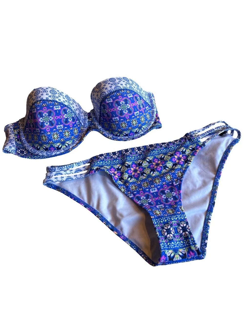 Shade & Shore Blue and White Bikini Top and Bottom 36C/Medium